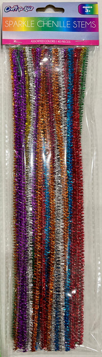 CFK-1298- 40 CT GLITTER CHENILLE STEMS-24 PCS PER CASE-$0.75/pc