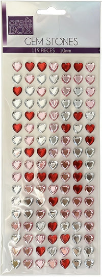 CRAFT BOX- HEART GEM STONES ASSORTED COLORS - 24 PCS