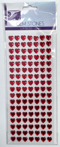 CRAFT BOX- HEART GEM STONES - RED - 24 PCS