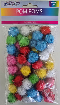 CFK-1534- 60 CT GLITTER POM POMS ASSORTED COLORS 2.5MM - 24 PCS PER CASE