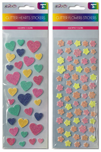 GLITTER HEARTS & FLOWERS STICKERS ASSORTMENT-$0.75
