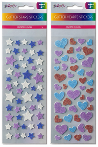 GLITTER HEARTS & STARS STICKERS ASSORTMENT-$0.75