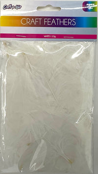CRAFT FEATHERS ASSORTED SIZES (WHITE) - $0.75 INNER PACKING 24 PCS