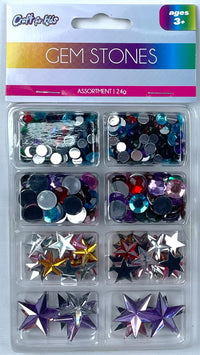 CRAFT FOR KIDS- GEM STONES ASSORTMENT PACK IN BOX- 24 PCS