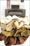 5 PC SCRUNCHIE & CLAW - HAZELNUT
