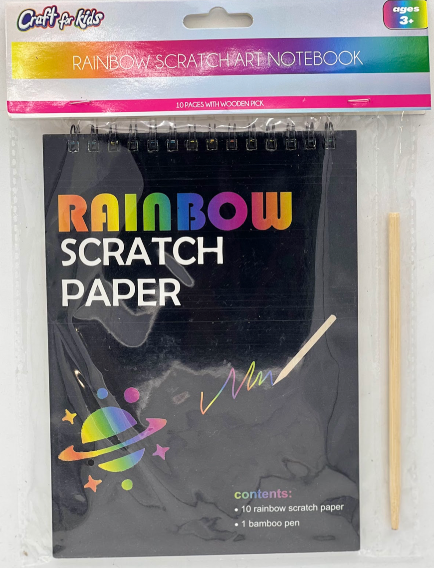 RAINBOW SCRATCH ART NOTEBOOK - 10 PAGES WITH WOODEN PICK – Craft