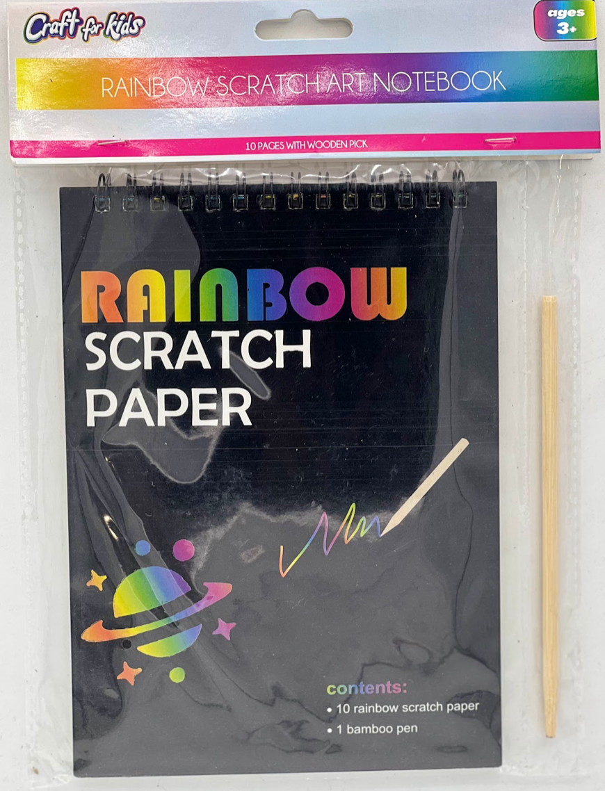 RAINBOW SCRATCH ART NOTEBOOK - 10 PAGES WITH WOODEN PICK – Craft For Kids