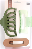3 PC JUMBO CLAW & CLIP - EUCALYPTUS/TAUPE