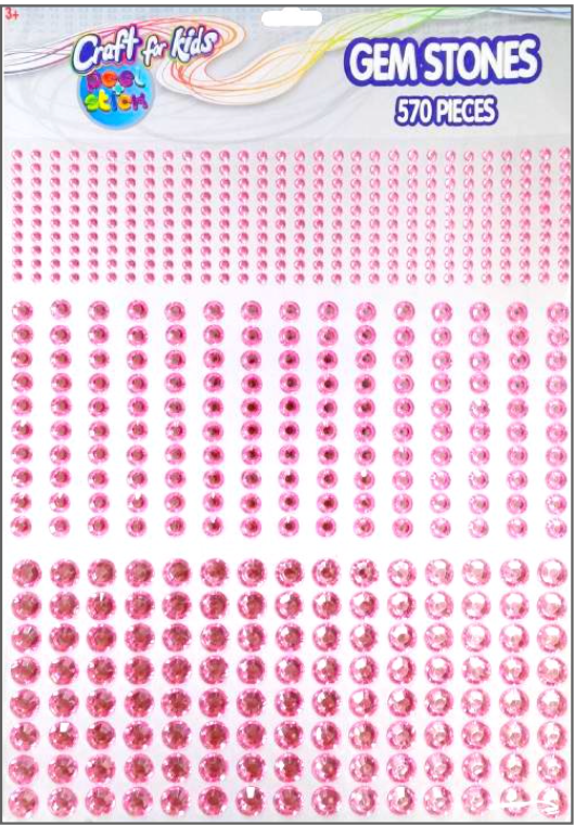 570 Adhesive Gem Stones Assorted Sizes-Pink