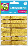 7 Ct Glitter Wooden Pegs(72Mm)-Gold