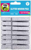 7 Ct Glitter Wooden Pegs(72Mm)-Silver