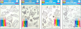 Sticker Coloring Sheets-2 Sheets/ 5 Colored Markers-4 Designs Assorted 24Pcs