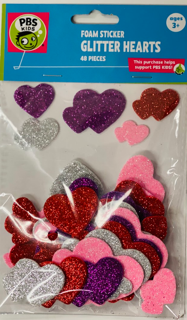 Foam Stickers Glitter Hearts 48 Pcs