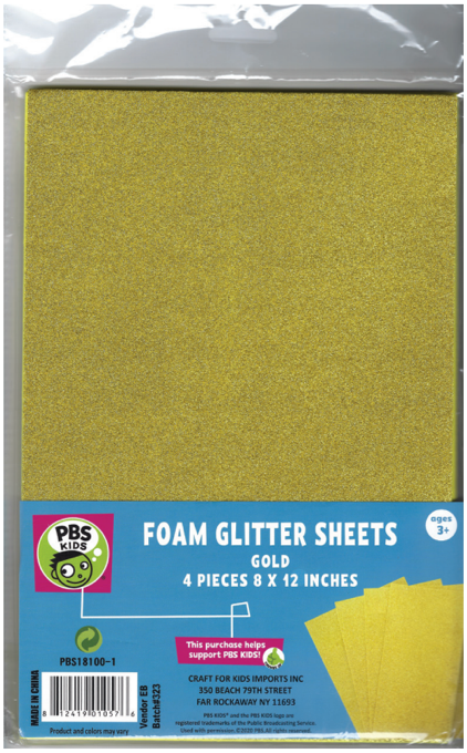 Foam Glitter Sheets-Gold 20 X 30Cm 4Ct-Gold