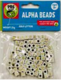 Alpha Beads-White Cubes With Gold Letters 25G