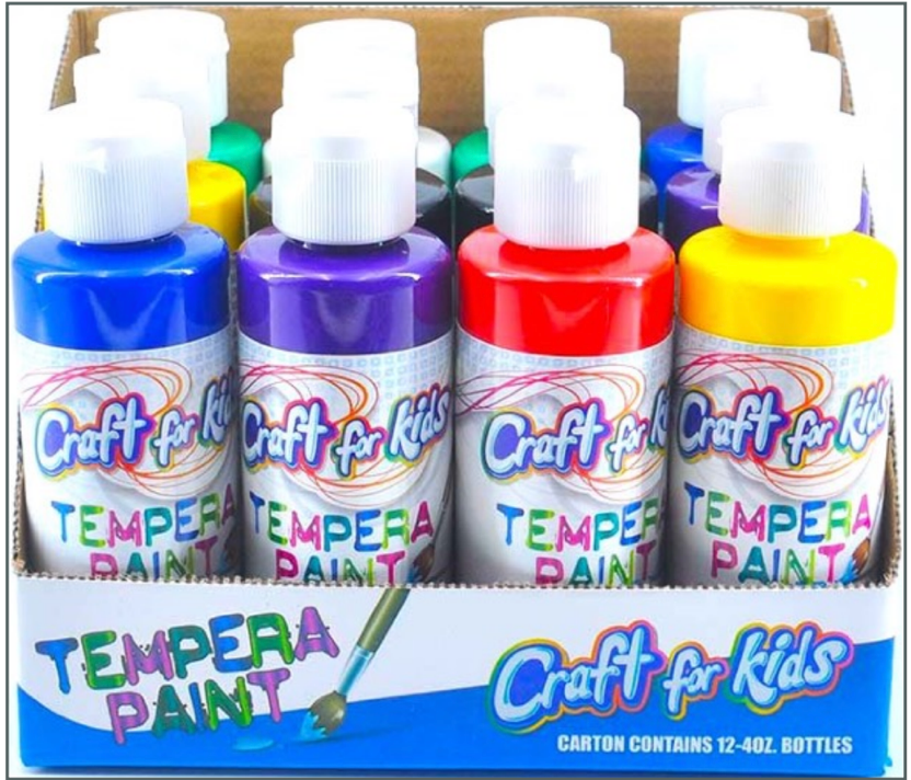 Tempera Paint 4Oz Assorted Colors-White/Black/Red/Blue/Yellow/Pink/Green/Purple