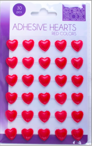 30 PC Adhesive Heart Embellishments - Red