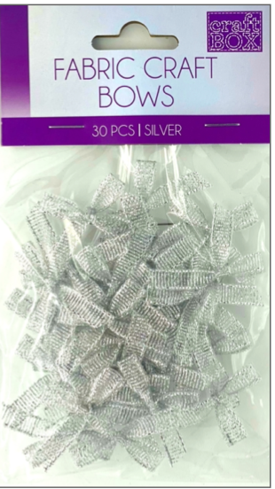 30 PC Fabric Craft Bows - Silver