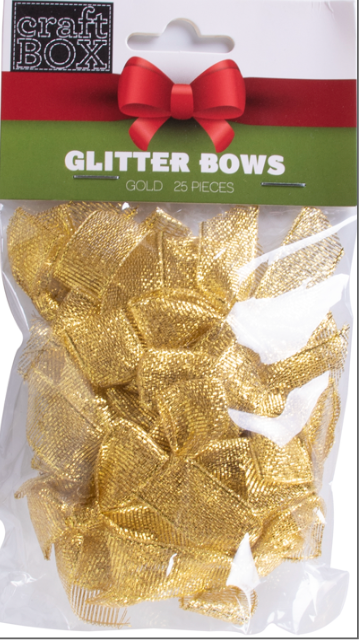 25 PC Glitter Bows - Gold