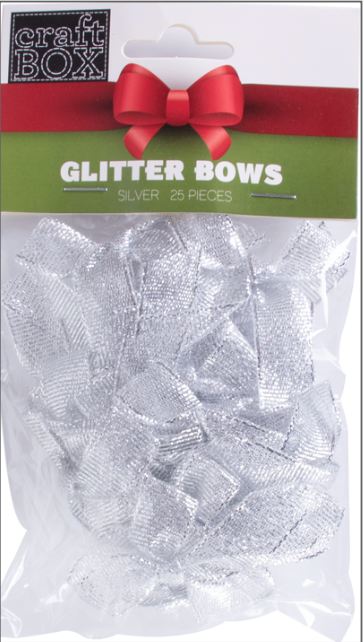 25 PC Glitter Bows - Silver