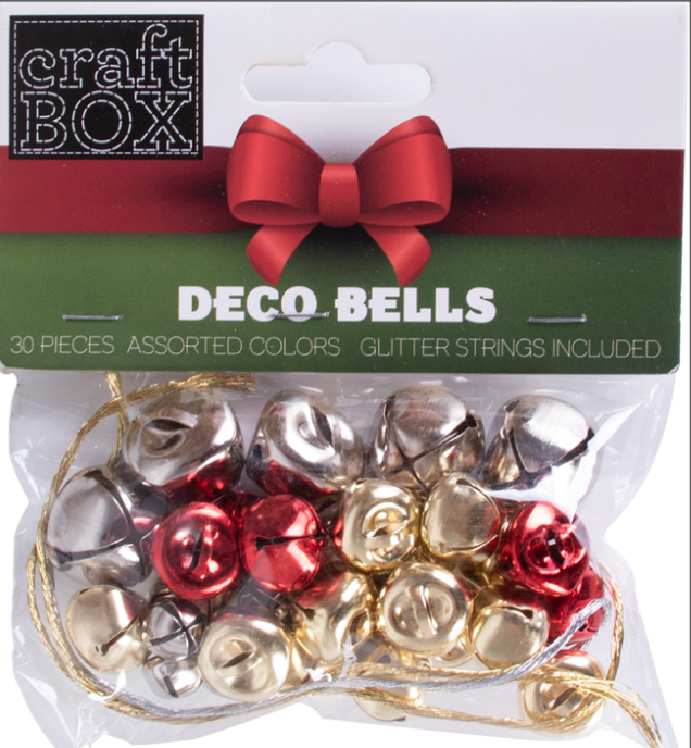 30 PC Deco Bells W/ Glitter Strings - Assorted