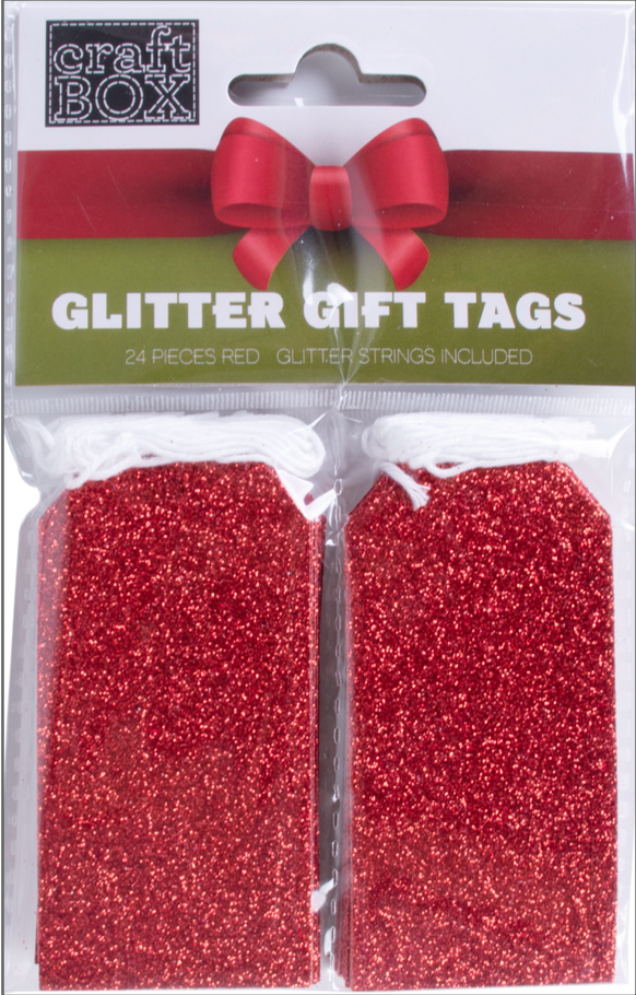 24 PC Glitter Gift Tags - Red