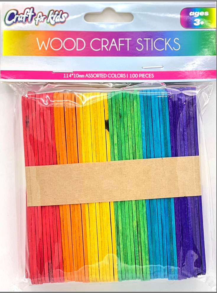 100Pc Wood Craft Sticks Asst Colors (114 X 10 X 2Mm)-