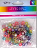 TRANSPARENT ROUND BEADS WITH SILVER STRIPES ASSORTED COLORS 25g