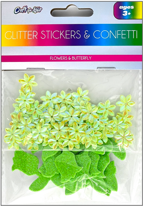 CRAFT FOR KIDS FLOWER CONFETTI & ASSORTED GLITTER STICKERS- GREEN