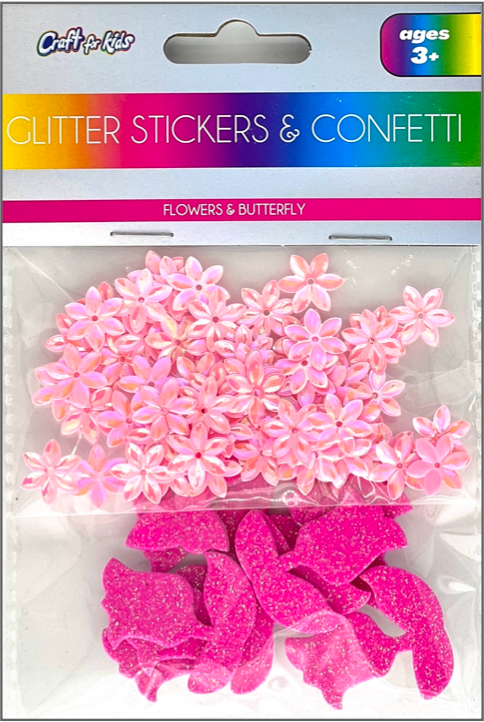 CRAFT FOR KIDS FLOWER CONFETTI &ASSORTED GLITTER STICKERS - PINK