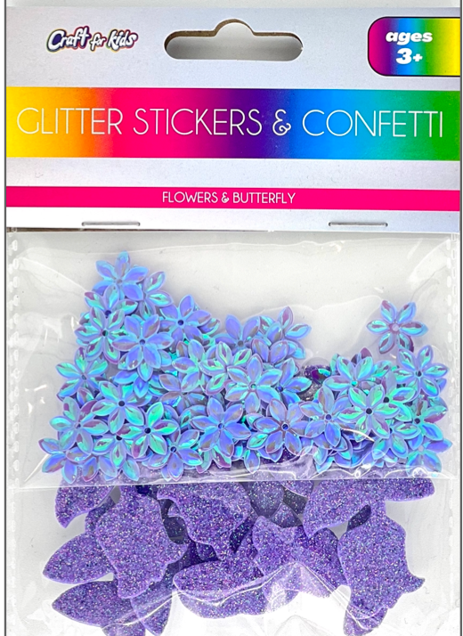 CRAFT FOR KIDS FLOWER CONFETTI &ASSORTED GLITTER STICKERS- LAVENDER