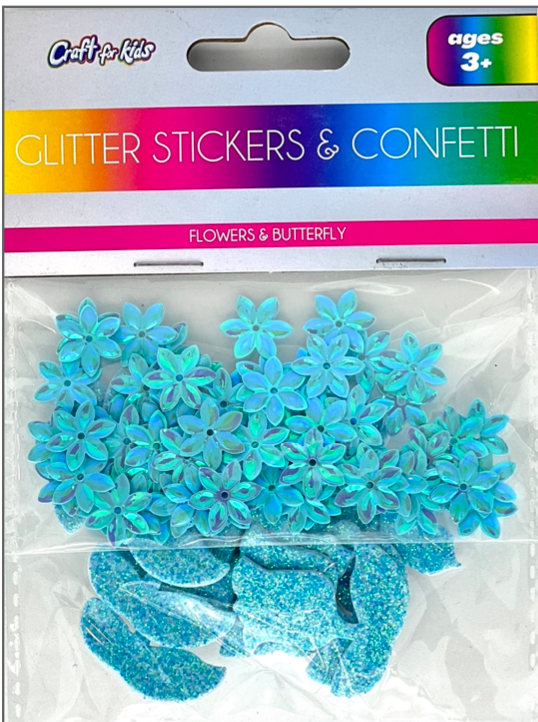 CRAFT FOR KIDS FLOWER CONFETTI &ASSORTED GLITTER STICKERS- BLUE
