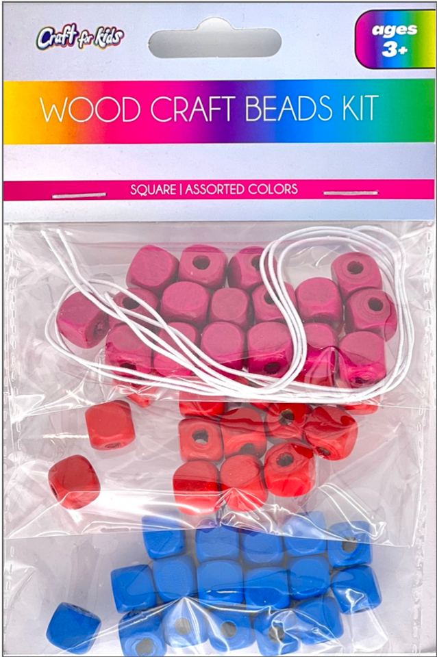 WOODEN CRAFT BEADS KIT ASSORTED COLORS - SQUARE
