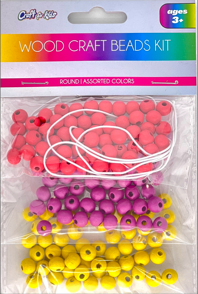 WOODEN CRAFT BEADS KIT ASSORTED COLORS - ROUND