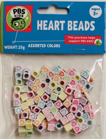 Heart Beads-White Cubes With Printed Hearts Assorted Colors 25G